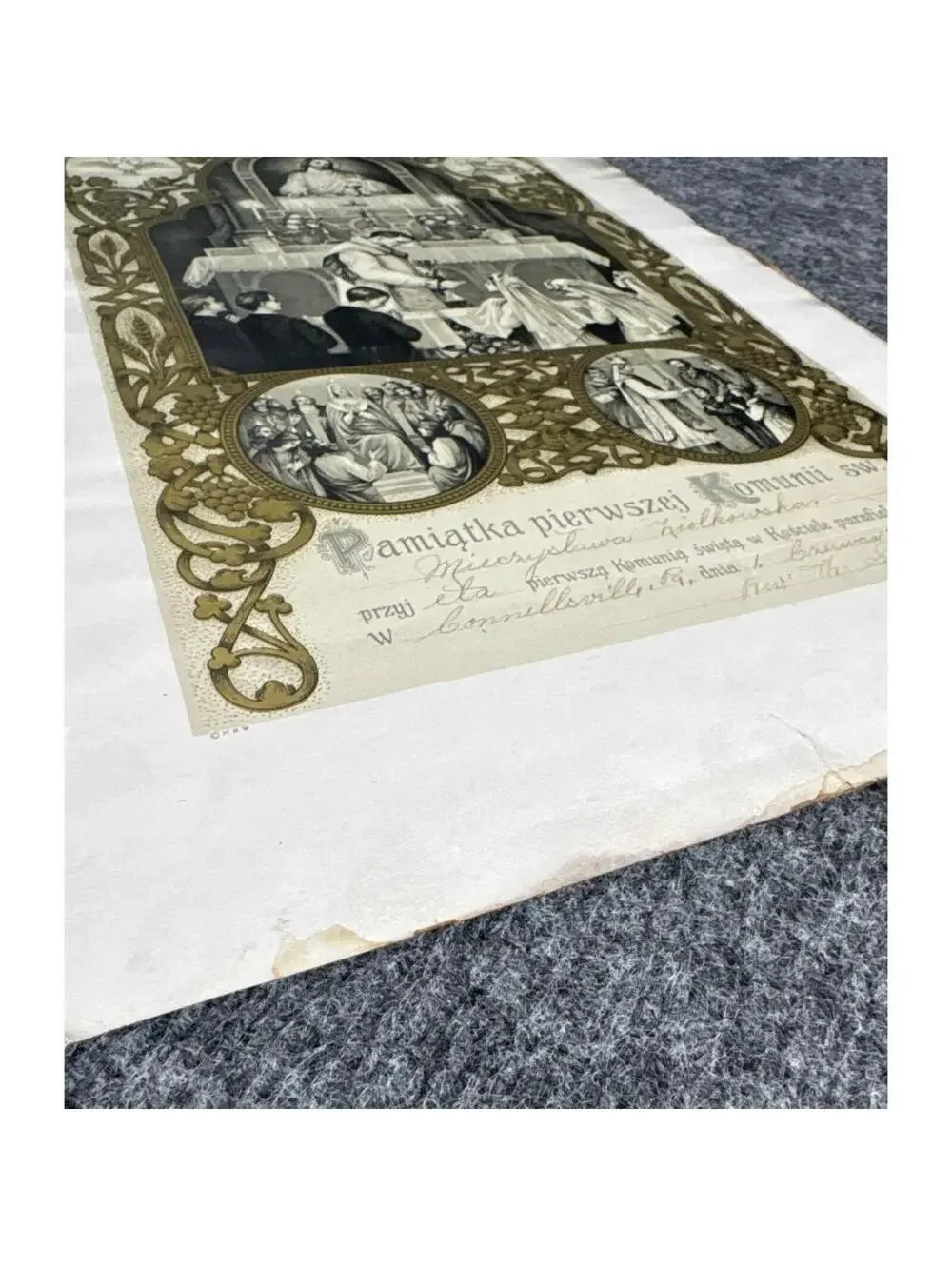 Religious Certificate 1919 Communion Keepsake Pamiątka Pierwszej Komunii Świętej